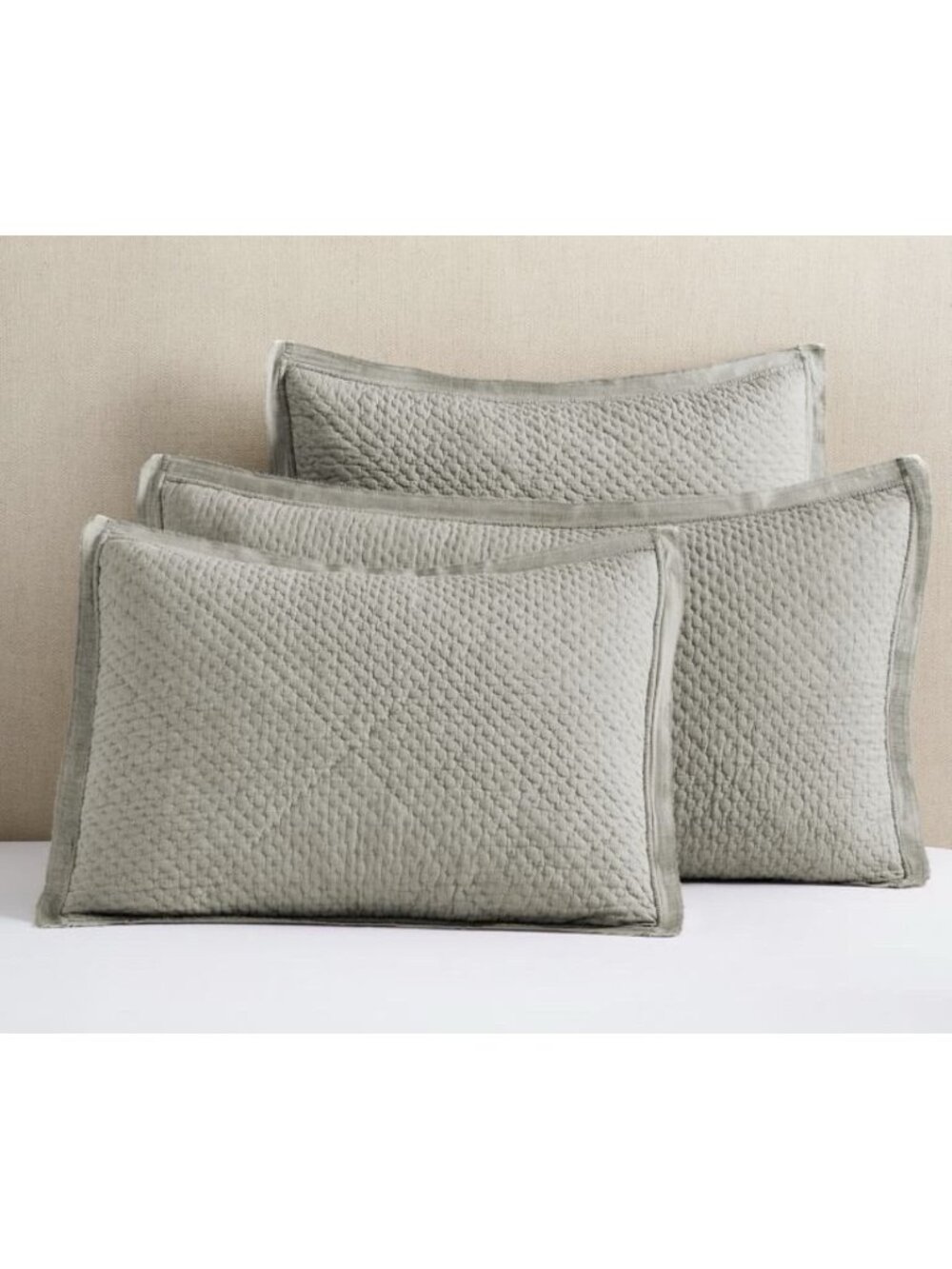 PAIR Pottery Barn Cotton Melange Quilted EURO pillow covers Sham Eucalyptus NEW
